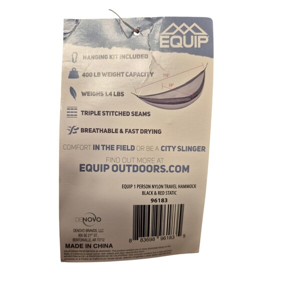 Equip One Person Travel Hammock Lightweight Portable Hammock for One Red Black - Picture 7 of 7